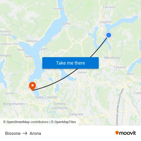 Bissone to Arona map