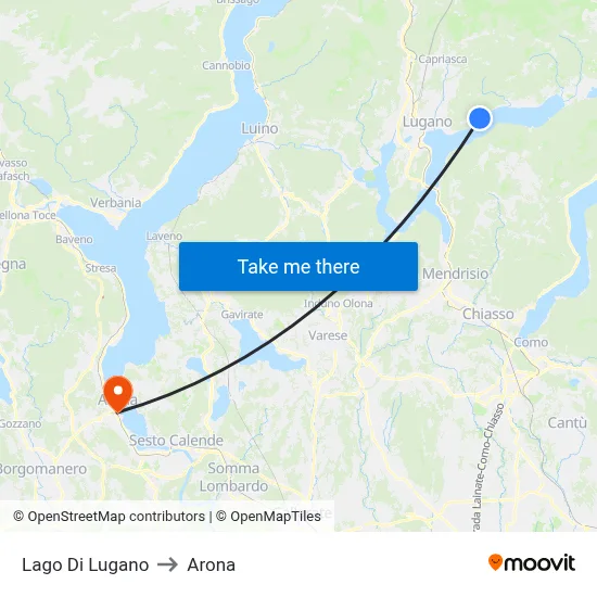Lake of Lugano to Arona map