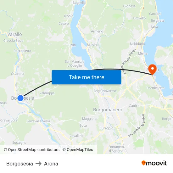 Borgosesia to Arona map