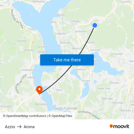 Azzio to Arona map