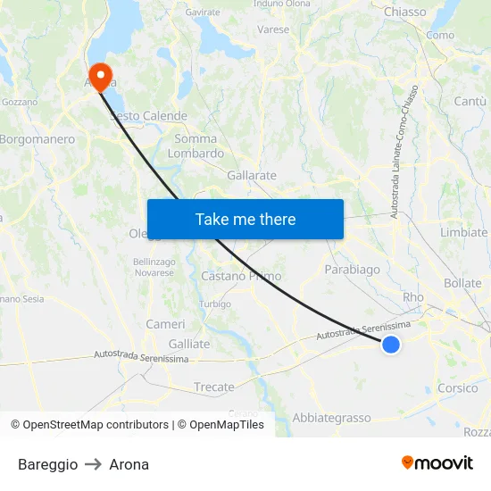Bareggio to Arona map