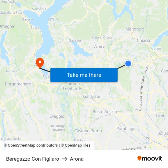 Beregazzo con Figliaro to Arona map