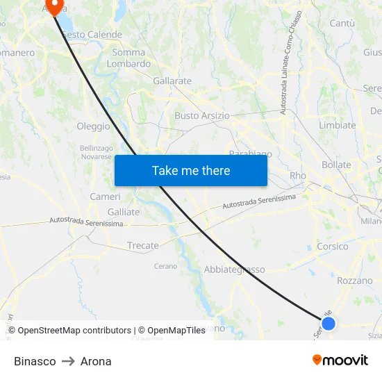 Binasco to Arona map