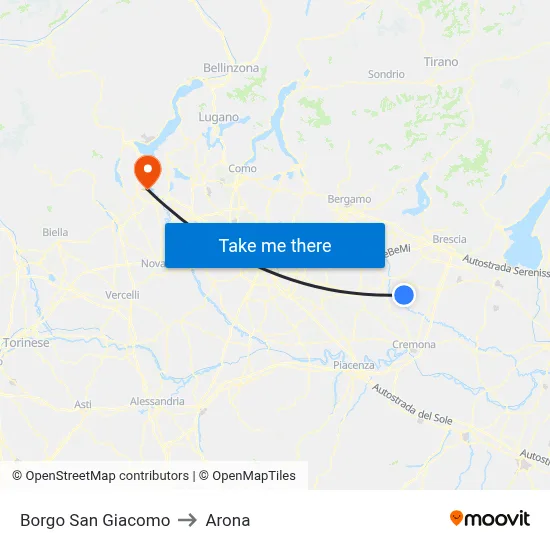 Borgo San Giacomo to Arona map