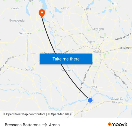 Bressana Bottarone to Arona map