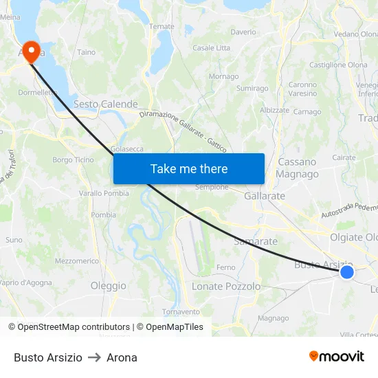 Busto Arsizio to Arona map