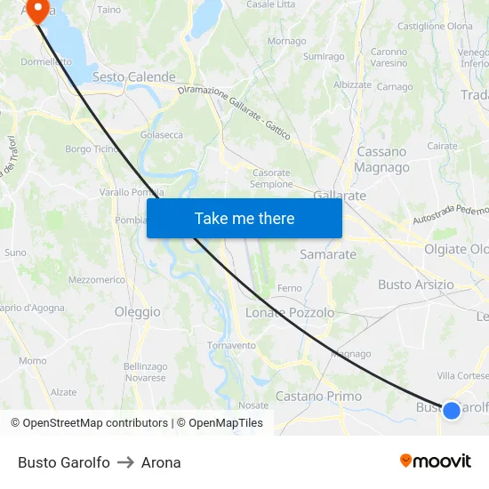 Busto Garolfo to Arona map
