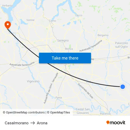 Casalmorano to Arona map