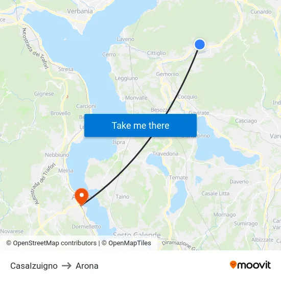 Casalzuigno to Arona map