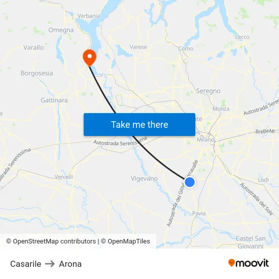 Casarile to Arona map