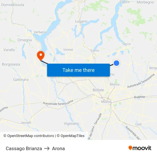 Cassago Brianza to Arona map