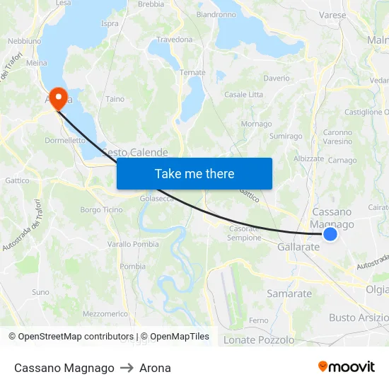 Cassano Magnago to Arona map