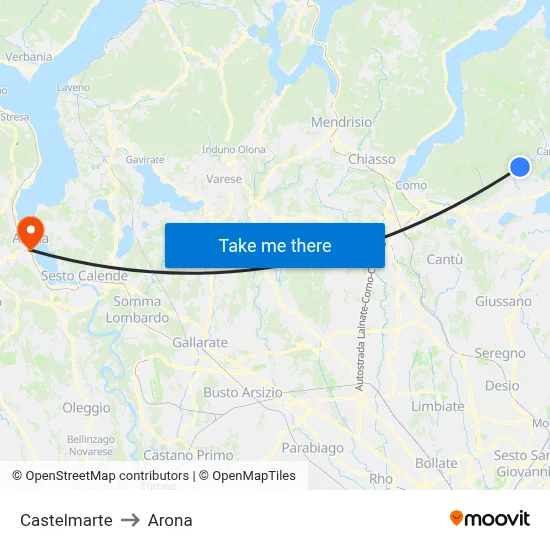 Castelmarte to Arona map