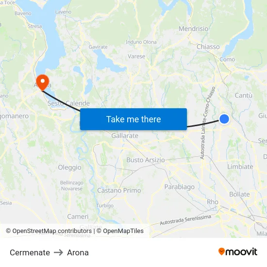 Cermenate to Arona map