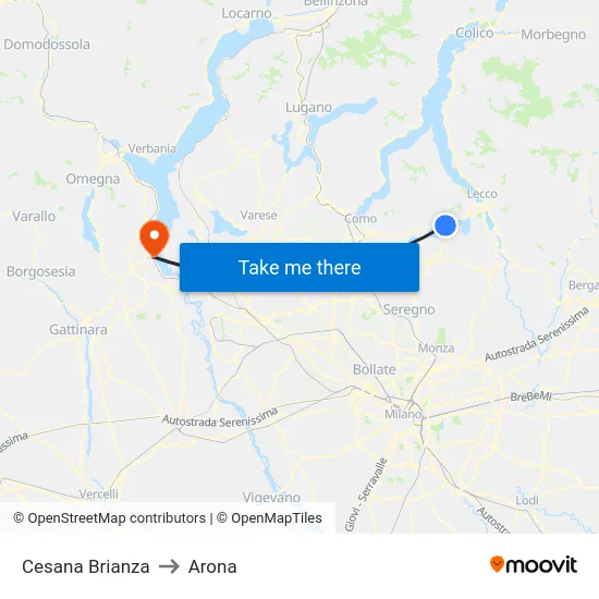 Cesana Brianza to Arona map