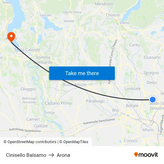 Cinisello Balsamo to Arona map