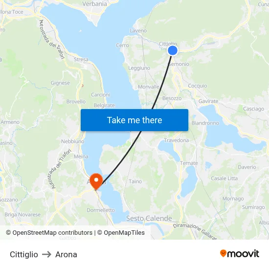 Cittiglio to Arona map