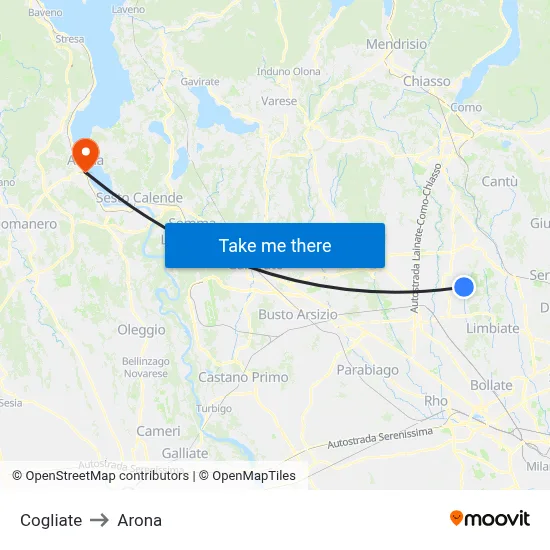 Cogliate to Arona map