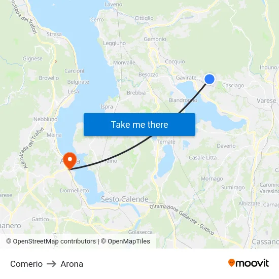 Comerio to Arona map