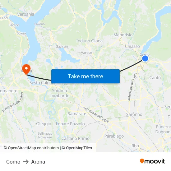 Como to Arona map