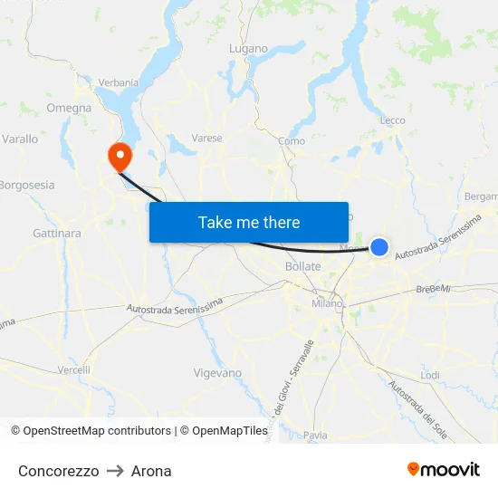 Concorezzo to Arona map