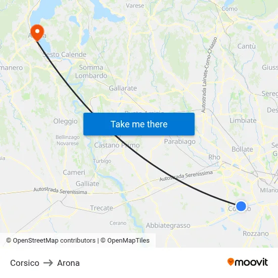 Corsico to Arona map