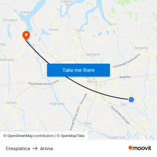 Crespiatica to Arona map