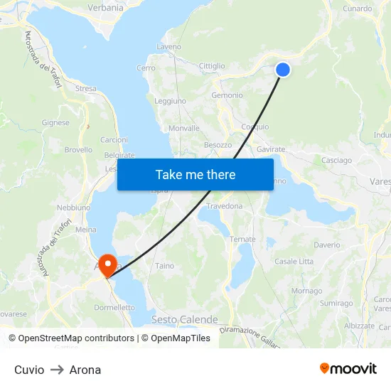 Cuvio to Arona map