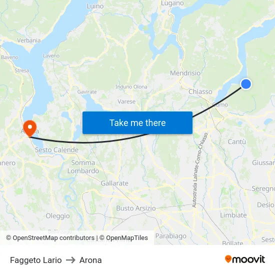 Faggeto Lario to Arona map