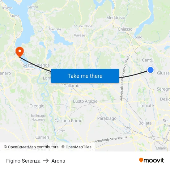 Figino Serenza to Arona map