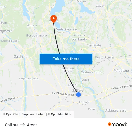 Galliate to Arona map