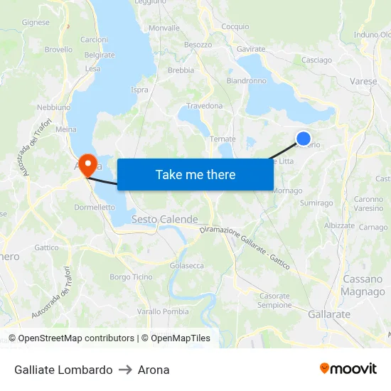 Galliate Lombardo to Arona map