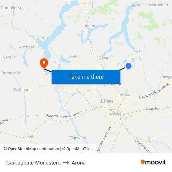 Garbagnate Monastero to Arona map
