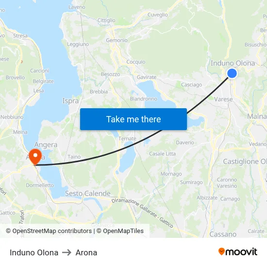 Induno Olona to Arona map