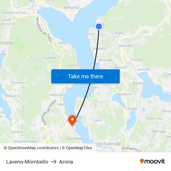 Laveno-Mombello to Arona map