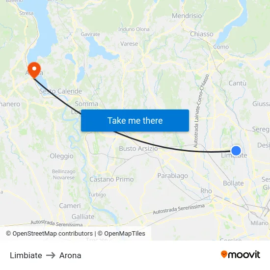 Limbiate to Arona map
