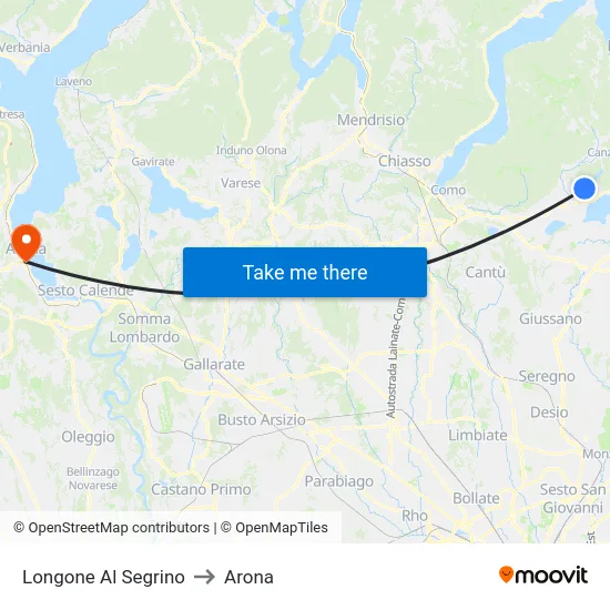 Longone Al Segrino to Arona map