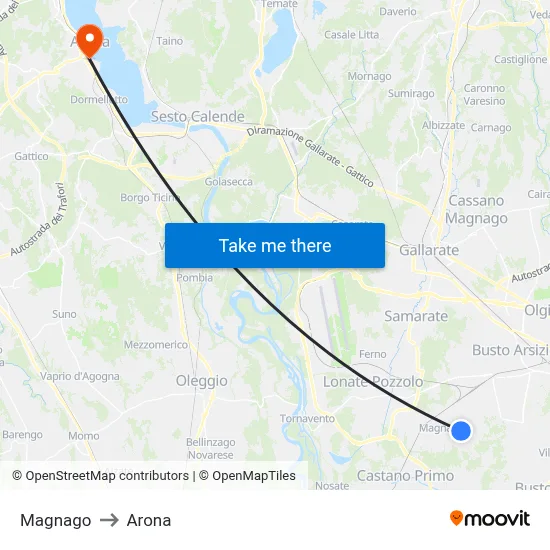 Magnago to Arona map