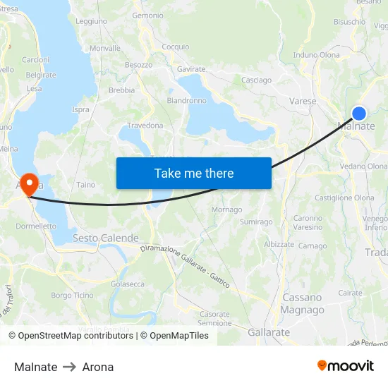 Malnate to Arona map
