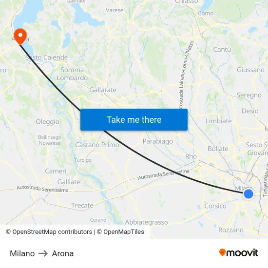 Milan to Arona map