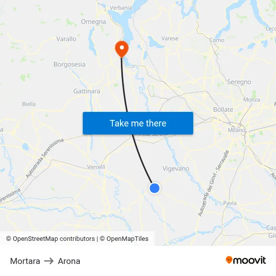 Mortara to Arona map