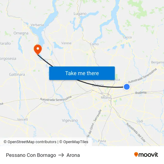 Pessano Con Bornago to Arona map