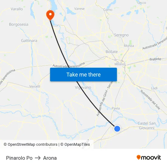 Pinarolo Po to Arona map