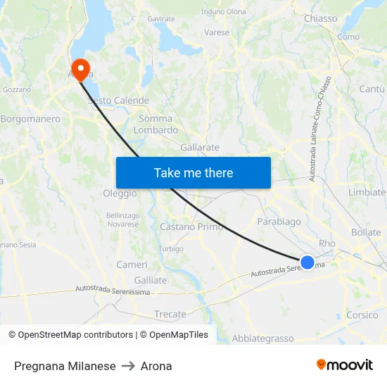 Pregnana Milanese to Arona map