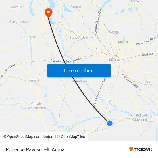 Robecco Pavese to Arona map