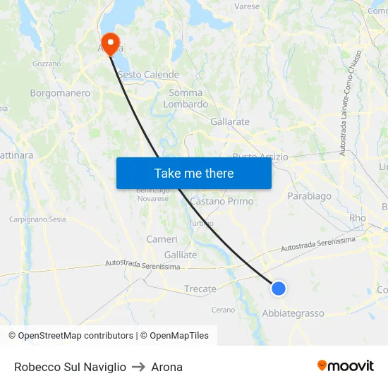 Robecco Sul Naviglio to Arona map