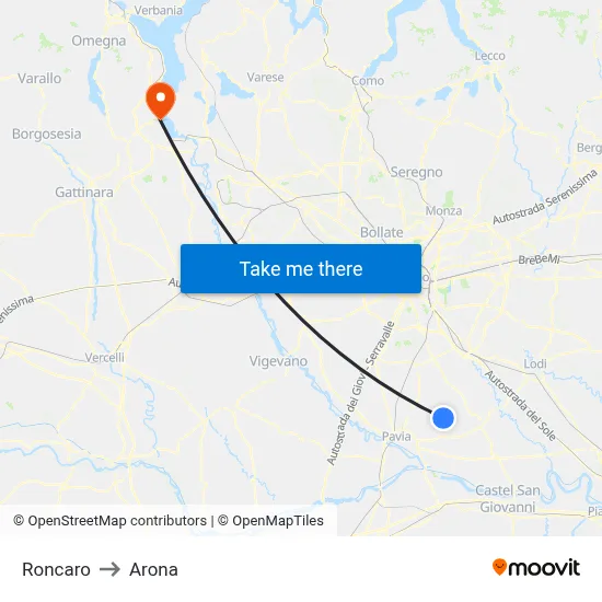 Roncaro to Arona map