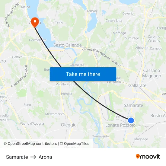Samarate to Arona map