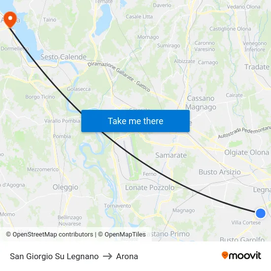 San Giorgio Su Legnano to Arona map