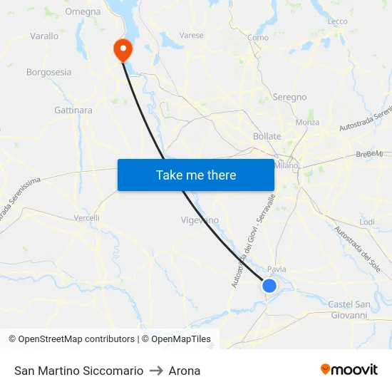 San Martino Siccomario to Arona map